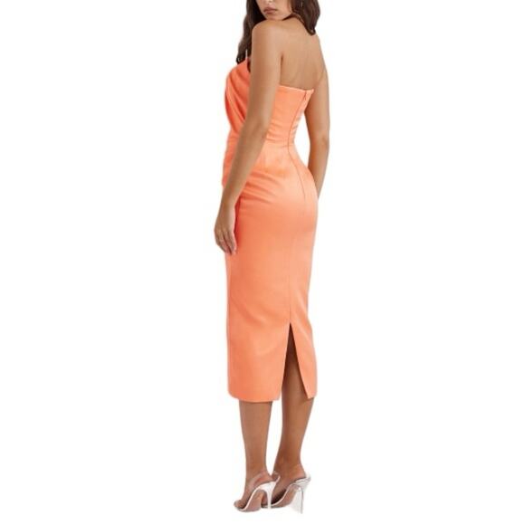House of CB Strapless Corset Midi Dress in Orange Medium New Retails $255 - Picture 3 of 9